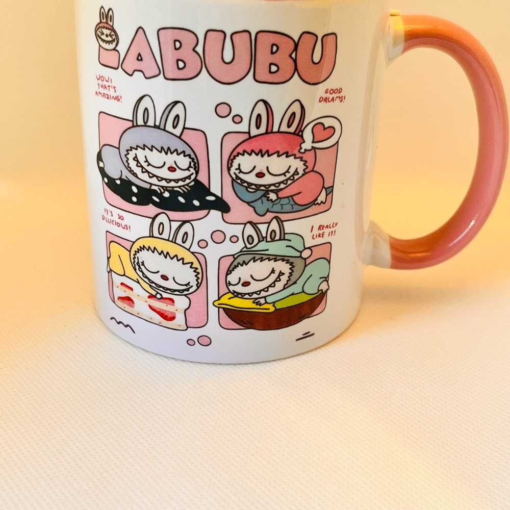 Monster Cute Bunny Cartoon Ceramic Mug - Pink Accent - Picture 3 of 6